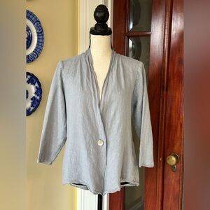 Fenini | Linen & Cotton Button Front Cardigan/Jacket, Light Gray Blue, Size M